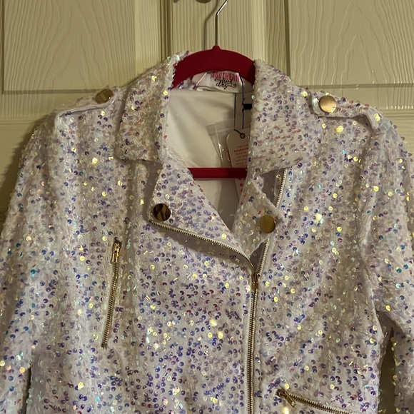 Southern Fried Chics Sequin Moto Jacket L - Picture 2 of 6